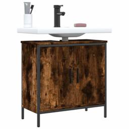 Berkfield Home Sturdy Bathroom Sink Cabinet Smoked Oak 60x30x60 cm Engineered Wood in Brown - Size: 60 x 30 x 60 cm - thumbnail 2