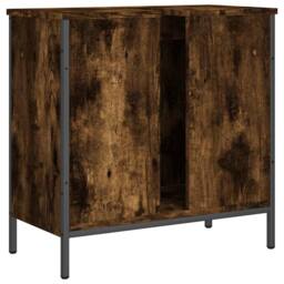 Berkfield Home Sturdy Bathroom Sink Cabinet Smoked Oak 60x30x60 cm Engineered Wood in Brown - Size: 60 x 30 x 60 cm - thumbnail 8