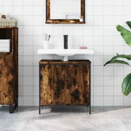 Berkfield Home Sturdy Bathroom Sink Cabinet Smoked Oak 60x30x60 cm Engineered Wood in Brown - Size: 60 x 30 x 60 cm - thumbnail 1