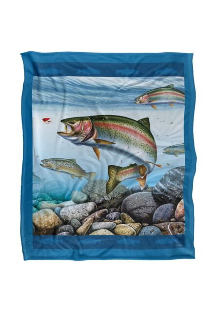 JQ Licensing Trout Fishing Scene Silky Touch Super Soft Throw Blanket 152 X 127 cm in White - image 1
