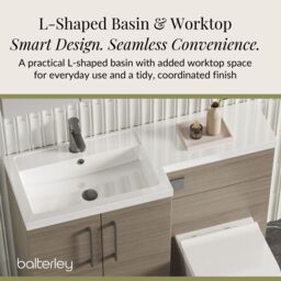 Balterley Bathroom Vanity Basin & WC Unit Left Hand Solace Oak 1100mm x 390mm in Brown - thumbnail 4