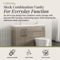 Balterley Bathroom Vanity Basin & WC Unit Left Hand Solace Oak 1100mm x 390mm in Brown - thumbnail 2