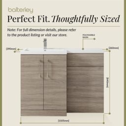 Balterley Bathroom Vanity Basin & WC Unit Left Hand Solace Oak 1100mm x 390mm in Brown - thumbnail 5