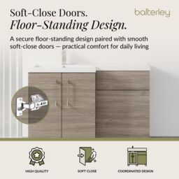 Balterley Bathroom Vanity Basin & WC Unit Left Hand Solace Oak 1100mm x 390mm in Brown - thumbnail 3