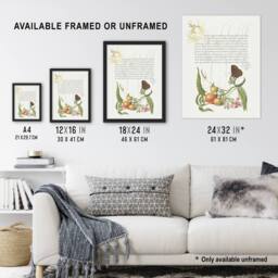 Artery8 Butterfly Cherries & Milkwort Calligraphy Framed Wall Art Print in White - Size: A4 - thumbnail 3