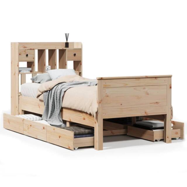 Berkfield Home Bookcase Bed without Mattress 90x200 cm Solid Wood Pine in Light Brown - image 1