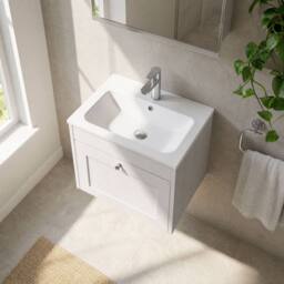 Balterley 600mm Wall Hung 1 Drawer Unit & Stone Basin 1 Tap Hole - Satin White - thumbnail 3