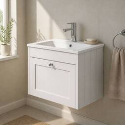 Balterley 600mm Wall Hung 1 Drawer Unit & Stone Basin 1 Tap Hole - Satin White - thumbnail 4