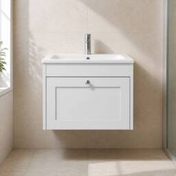 Balterley 600mm Wall Hung 1 Drawer Unit & Stone Basin 1 Tap Hole - Satin White - thumbnail 6