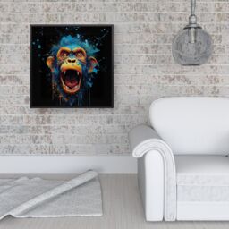 "Warren Reed - Designer Crazy Monkey face Splashart Framed Canvas in Black - Size: W30"" x H30""" - thumbnail 2