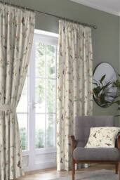 Dreams & Drapes 'Darnley' Nature Inspired Print Pair of Pencil Pleat Curtains With Tie-Backs in Coral - Size: 229 cm width x 183 cm drop
