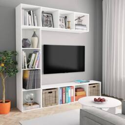 Berkfield Home 3 Piece Book/TV Cabinet Set White 180x30x180 cm - Size: 180 x 30 x 180 cm - thumbnail 1