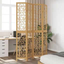 Berkfield Home Room Divider 4 Panels Brown Solid Wood Paulownia - thumbnail 1