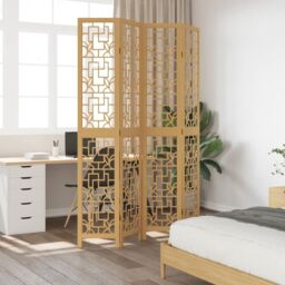 Berkfield Home Room Divider 4 Panels Brown Solid Wood Paulownia - thumbnail 3