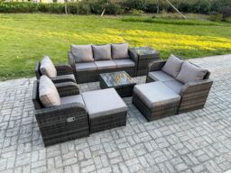 Fimous Rattan Garden Furniture 8 Piece Patio Set Table Sofa Chairs With 2 Big Footstool Side Table in Dark Grey - thumbnail 1