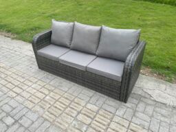 Fimous Rattan Garden Furniture 8 Piece Patio Set Table Sofa Chairs With 2 Big Footstool Side Table in Dark Grey - thumbnail 5