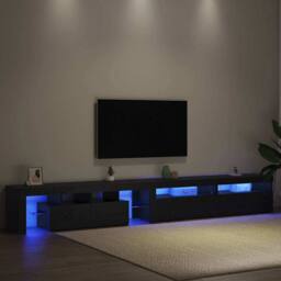 Berkfield Home TV Cabinets 3 pcs with LED Lights Black Oak Engineered Wood - thumbnail 5