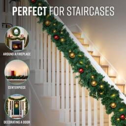 Globrite Pine Christmas Garland Pre Lit Fireplace Christmas Decoration 6ft/1.8M in Green - thumbnail 4