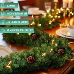 Globrite Pine Christmas Garland Pre Lit Fireplace Christmas Decoration 6ft/1.8M in Green - thumbnail 2