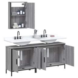 Berkfield Home 3 Piece Bathroom Furniture Set Grey Sonoma Engineered Wood - thumbnail 4