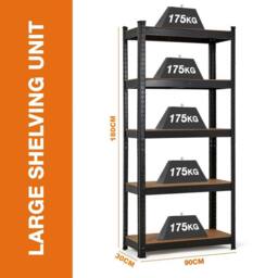 EONLION Black Large 5 TIER GARAGE SHELVES SHELVING UNIT - Size: 1000mm × 2000mm