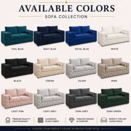 Stratus Interiors Ashley Tufted Chesterfield Fabric Full Back Living Room Sofa-2 Seater in Teal - thumbnail 4