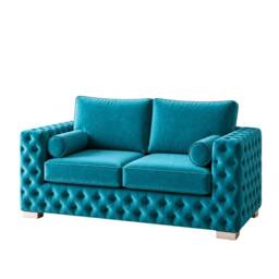 Stratus Interiors Ashley Tufted Chesterfield Fabric Full Back Living Room Sofa-2 Seater in Teal - thumbnail 2
