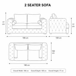 Stratus Interiors Ashley Tufted Chesterfield Fabric Full Back Living Room Sofa-2 Seater in Teal - thumbnail 3