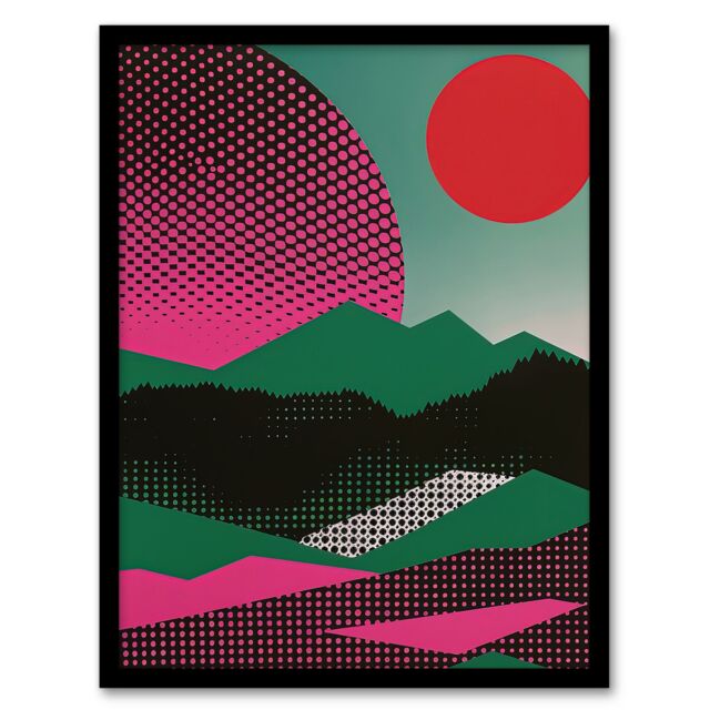 "Artery8 Wall Art Print Abstract Polka Dot Pattern Landscape Pop Art Framed Poster in Black - Size: W12"" x H16""" - image 1