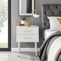 FurnitureboxUK Taylor Painted Wooden Bedside Table With 2 Drawers & Gold Handles in White - thumbnail 2