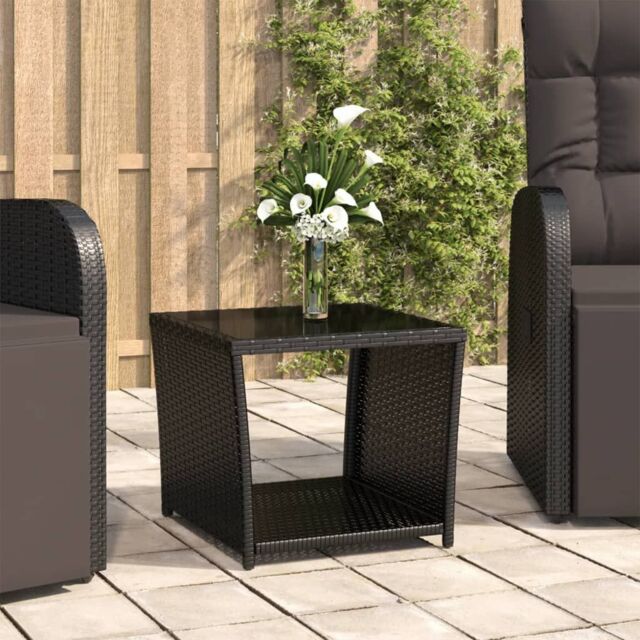 Berkfield Home Tea Table with Glass Top Black Poly Rattan&Tempered Glass - image 1