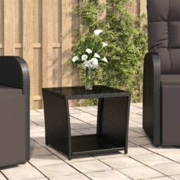 Berkfield Home Tea Table with Glass Top Black Poly Rattan&Tempered Glass - thumbnail 1
