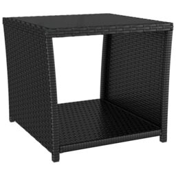 Berkfield Home Tea Table with Glass Top Black Poly Rattan&Tempered Glass - thumbnail 2