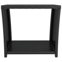 Berkfield Home Tea Table with Glass Top Black Poly Rattan&Tempered Glass - thumbnail 3