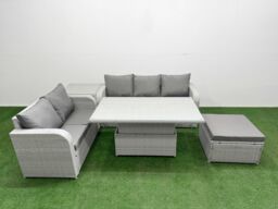 Fimous 6 Seater PE Rattan Wicker Garden Furniture Patio Conservatory Sofa Set w/ Adjustable Lifting Dining or Coffee Table 3 Seater Sofa Love Sofa - thumbnail 1