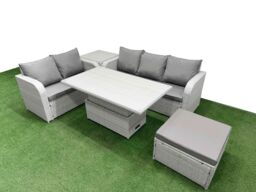 Fimous 6 Seater PE Rattan Wicker Garden Furniture Patio Conservatory Sofa Set w/ Adjustable Lifting Dining or Coffee Table 3 Seater Sofa Love Sofa - thumbnail 2