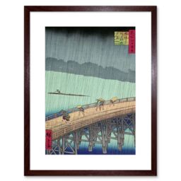 "Artery8 Wall Art Print Utagawa Hiroshige Shower Shin Ohashi Bridge Artwork Framed 9X7 Inch in Brown - Size: W7"" x H9""" - thumbnail 1