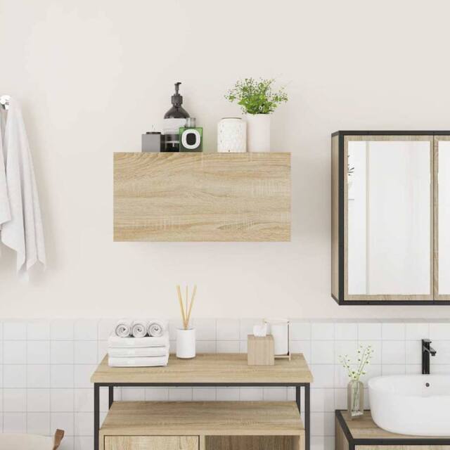 Berkfield Home Decorative Bathroom Wall Cabinet Sonoma Oak 60x25x30 cm Engineere in Light Oak - Size: 60 x 25 x 30 cm - image 1
