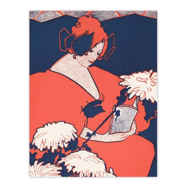 "Artery8 The Penny Magazine Cover Woman Reading Wall Art Print Ethel Reed in Red - Size: W12"" x H16""" - image 1