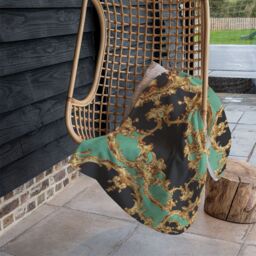 Benjamin Tate Design Black & Green Baroque Blanket in Natural - Size: 120 cm x 150 cm - thumbnail 4