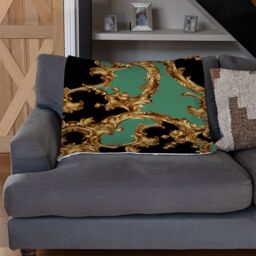 Benjamin Tate Design Black & Green Baroque Blanket in Natural - Size: 120 cm x 150 cm - thumbnail 2