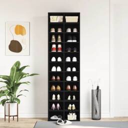 Berkfield Home Shoe Cabinet Black Oak 54x34x183 cm Engineered Wood - Size: 54 x 34 x 183 cm - thumbnail 3