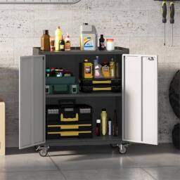 Nordara 2 Door Mobile Tool Chest Storage Cabinet Lockable Workshop Trolley in Grey - thumbnail 4