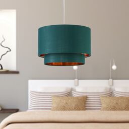 First Choice Lighting Set of 2 Kozy - Dark Green & Gold 30cm Pendant Shades - thumbnail 6