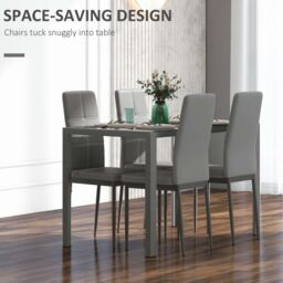 HOMCOM 5 Piece Kitchen Dining Set Glass Top Table 4 PU Leather Chairs Dinette in Grey - thumbnail 4