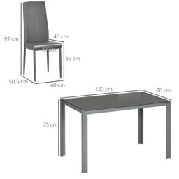 HOMCOM 5 Piece Kitchen Dining Set Glass Top Table 4 PU Leather Chairs Dinette in Grey - thumbnail 3