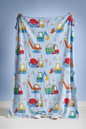 Catherine Lansfield 'Digger Dreams' Cosy Fleece Blanket Throw in Blue - Size: 130 cm x 170 cm - thumbnail 2