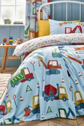Catherine Lansfield 'Digger Dreams' Cosy Fleece Blanket Throw in Blue - Size: 130 cm x 170 cm - thumbnail 3