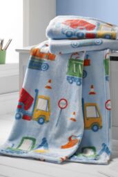 Catherine Lansfield 'Digger Dreams' Cosy Fleece Blanket Throw in Blue - Size: 130 cm x 170 cm