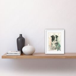 "Artery8 Wall Art Print Border Collie Dog in Field Modern Colour Pencil Portrait Artwork Framed 9X7 Inch in White - Size: W7"" x H9""" - thumbnail 2